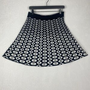 Karen Millen Skirt Womens Medium White Black Geometric Stretch A Line Flare